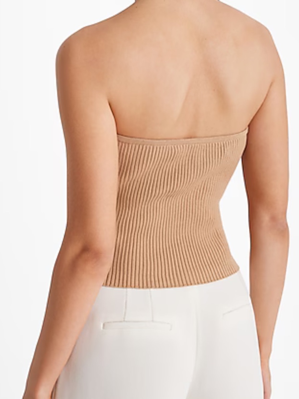 Strapless Ribbed Knit Tube Top - Camel - Picture 5 of 7